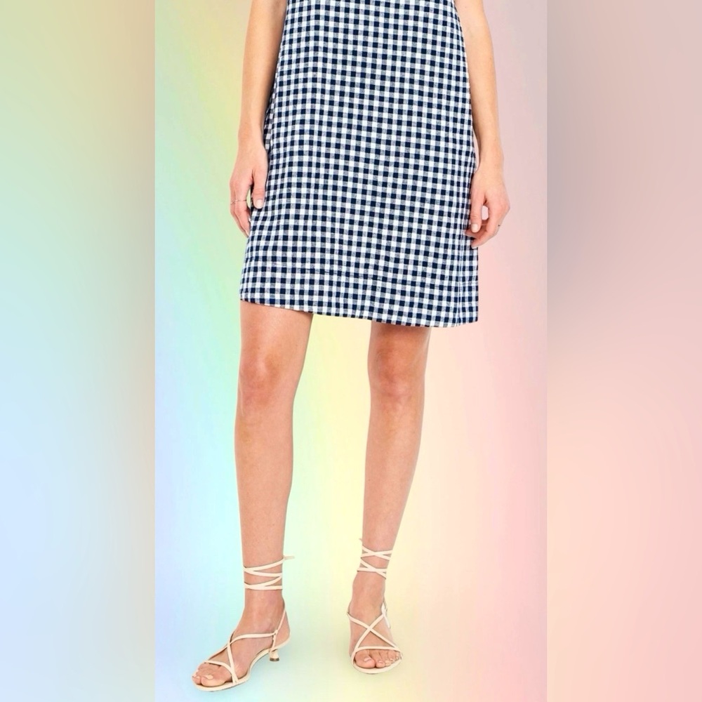 NWTSđGAP OLD NAVY XLđSLEEVELESS BOATNECK LINEN BLUE GINGHAM DRESS KEYHOLE BACK - Picture 10 of 15